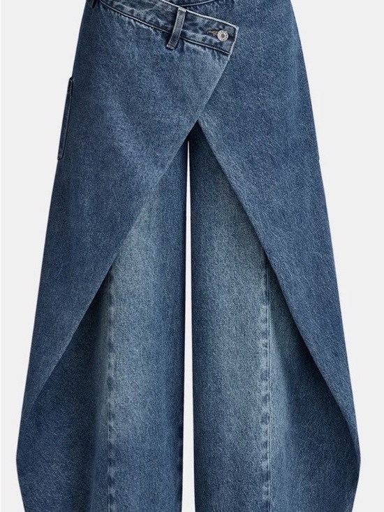 Commense Denim - Commense Blue Wrap-Overlay Wide-Leg Jeans